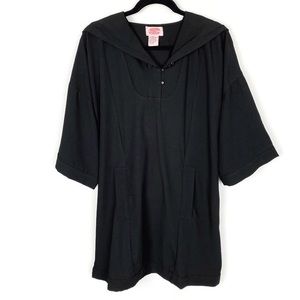 Anthropologie Aoyama Itchome Black Hooded Tunic Mini Dress Oversized M/L
